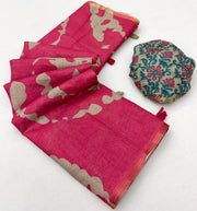Deep Rose Printed Cotton Silk Saree With Blouse Piece