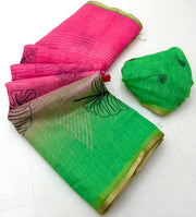 Rani Rose Green Linen Saree With Statement Pallu