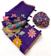Deep Purple Chanderi Linen Designer Weave Saree