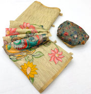 Sand Beige Chanderi Linen Designer Weave Saree