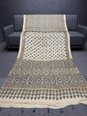 Ajrakh 100% Pure Modal silk Mirror Work Saree With Blouse