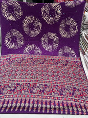 Purple Ajrakh Circular Motif Real Mirror Semi Modal Silk Saree With Blouse