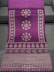 Trendy Purple Ajrakh Real Mirror Work Modal Silk Saree With Blouse