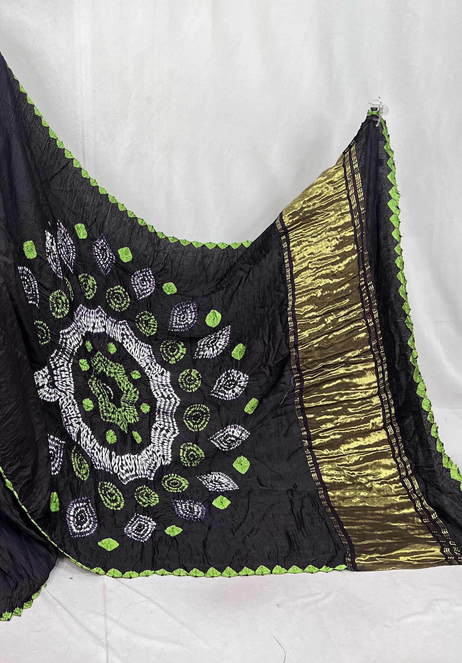 New Fancy Black Shibori Bandhni Border Pure Modal Silk Plian Saree