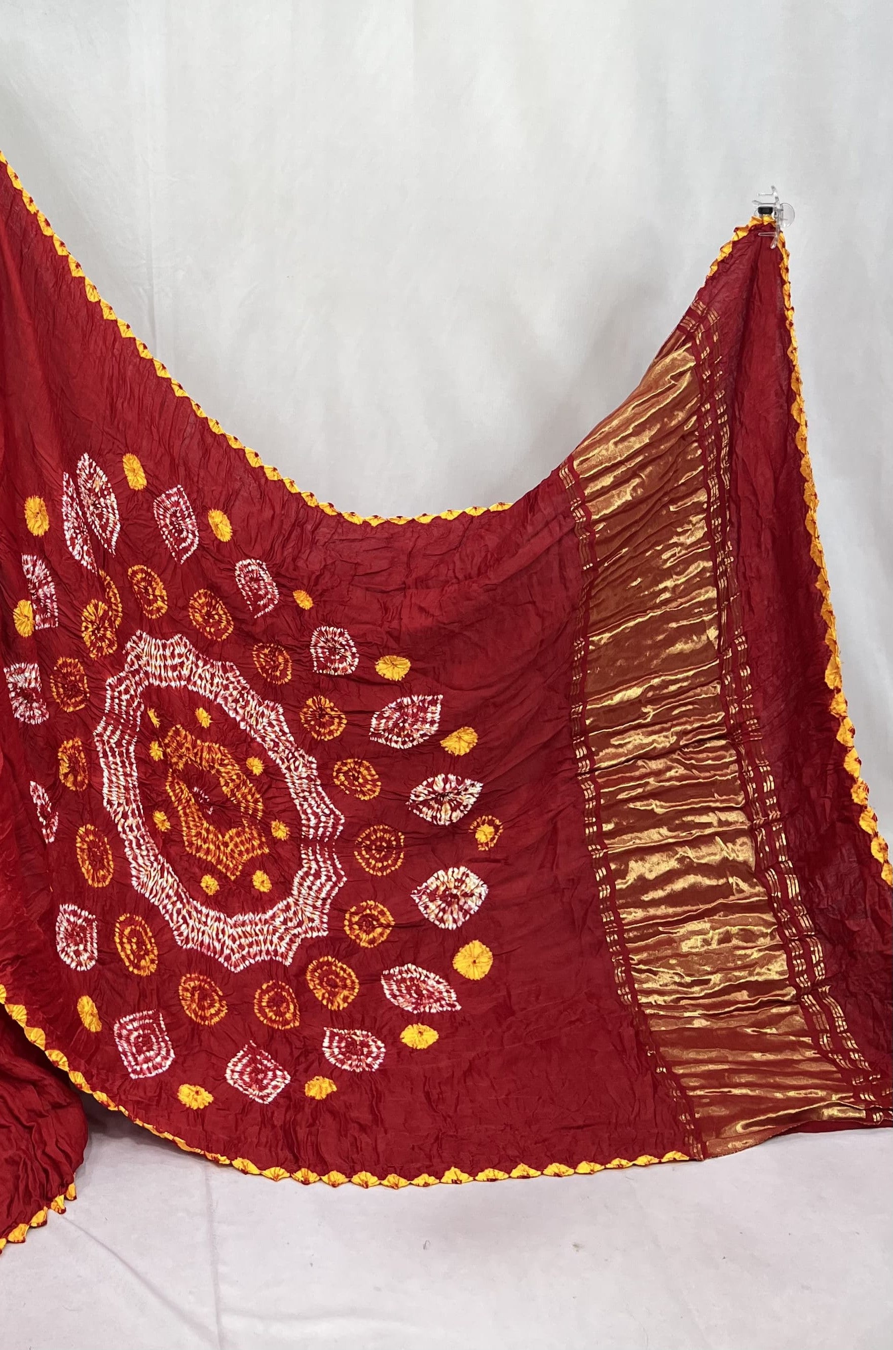 New Fancy Red Shibori Bandhni Border Pure Modal Silk Plian Saree