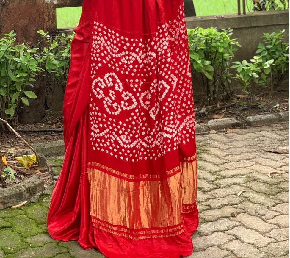 Red Pure Bandhni Zari Pallu Modal Silk Saree