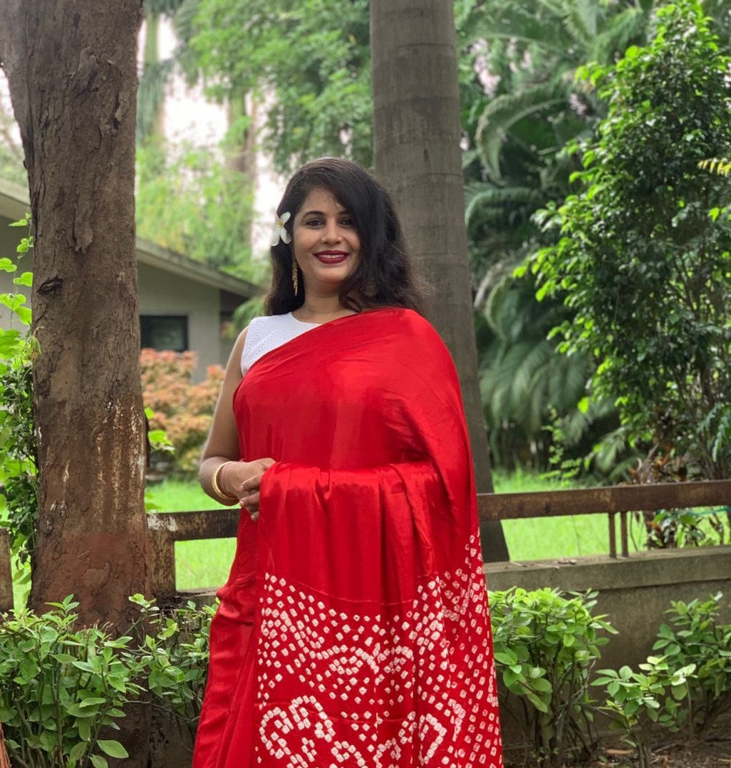 Red Pure Bandhni Zari Pallu Modal Silk Saree