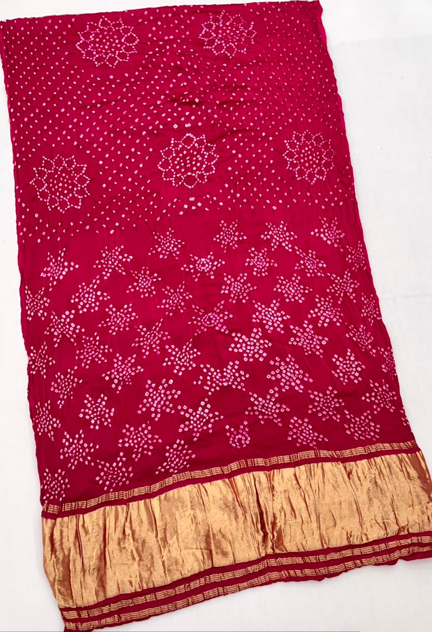 Pink Red Pure Bandhni Zari Pallu Modal Soft Silk Saree