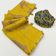 Muddy Yellow Printed Cotton Silk Saree With Blouse Piece