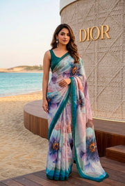 Dusty Rose Multicolor Ruby Crepe Fancy Digital Print Saree