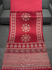 Deep Maroon Ajrakh Real Mirror Work Modal Silk Saree With Blouse