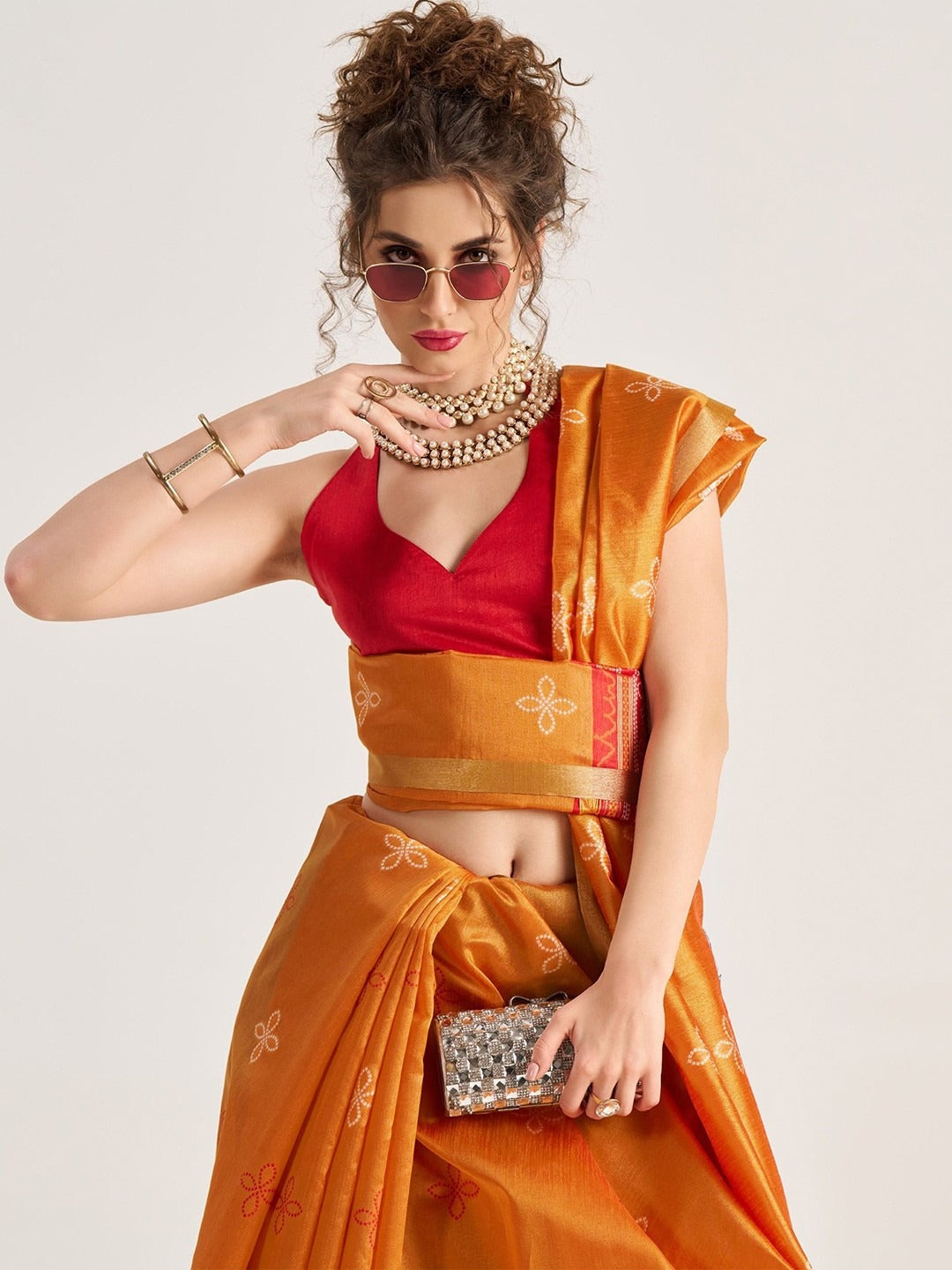 Orange Patola Handloom Saree With Fancy Blouse