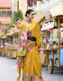 Flawless Mustard Floral Pure Georgette Saree