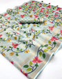 Sky Blue Digital Printed Linen Soft Saree Blouse Piece