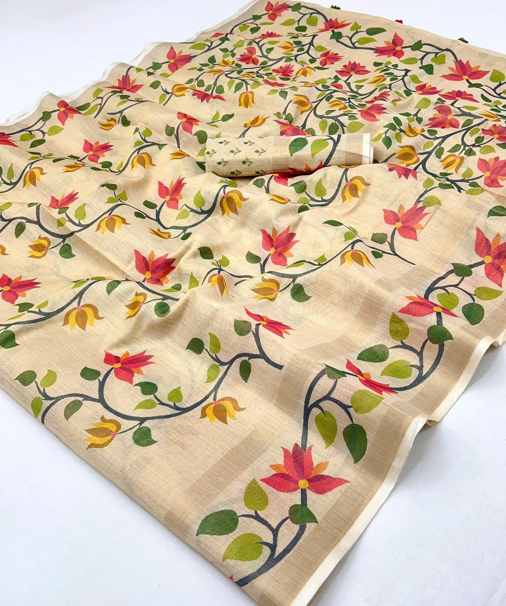 Flax Yellow Digital Printed Linen Soft Saree Blouse Piece