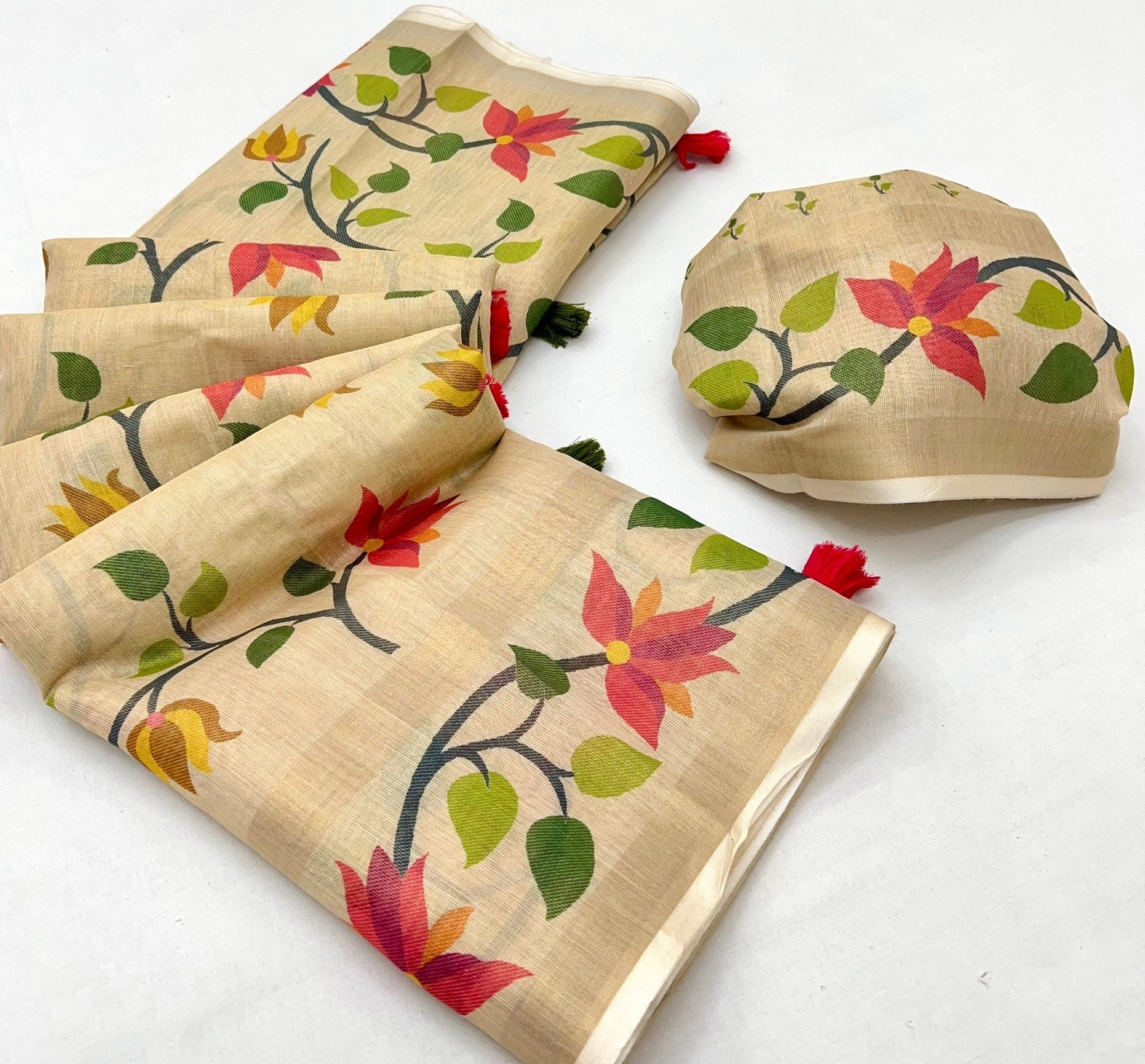 Flax Yellow Digital Printed Linen Soft Saree Blouse Piece