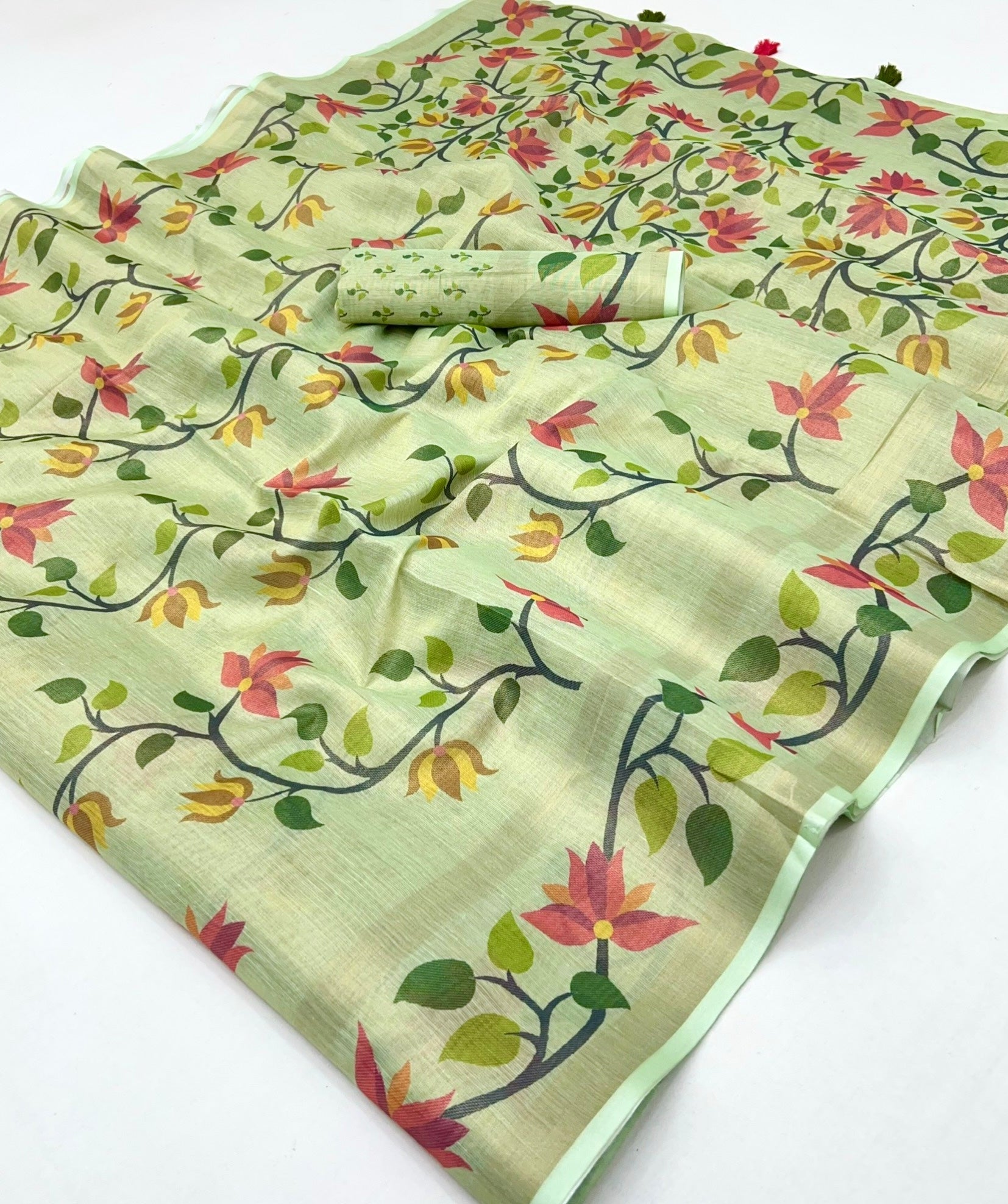 Artichoke Parrot Digital Printed Linen Soft Saree Blouse Piece