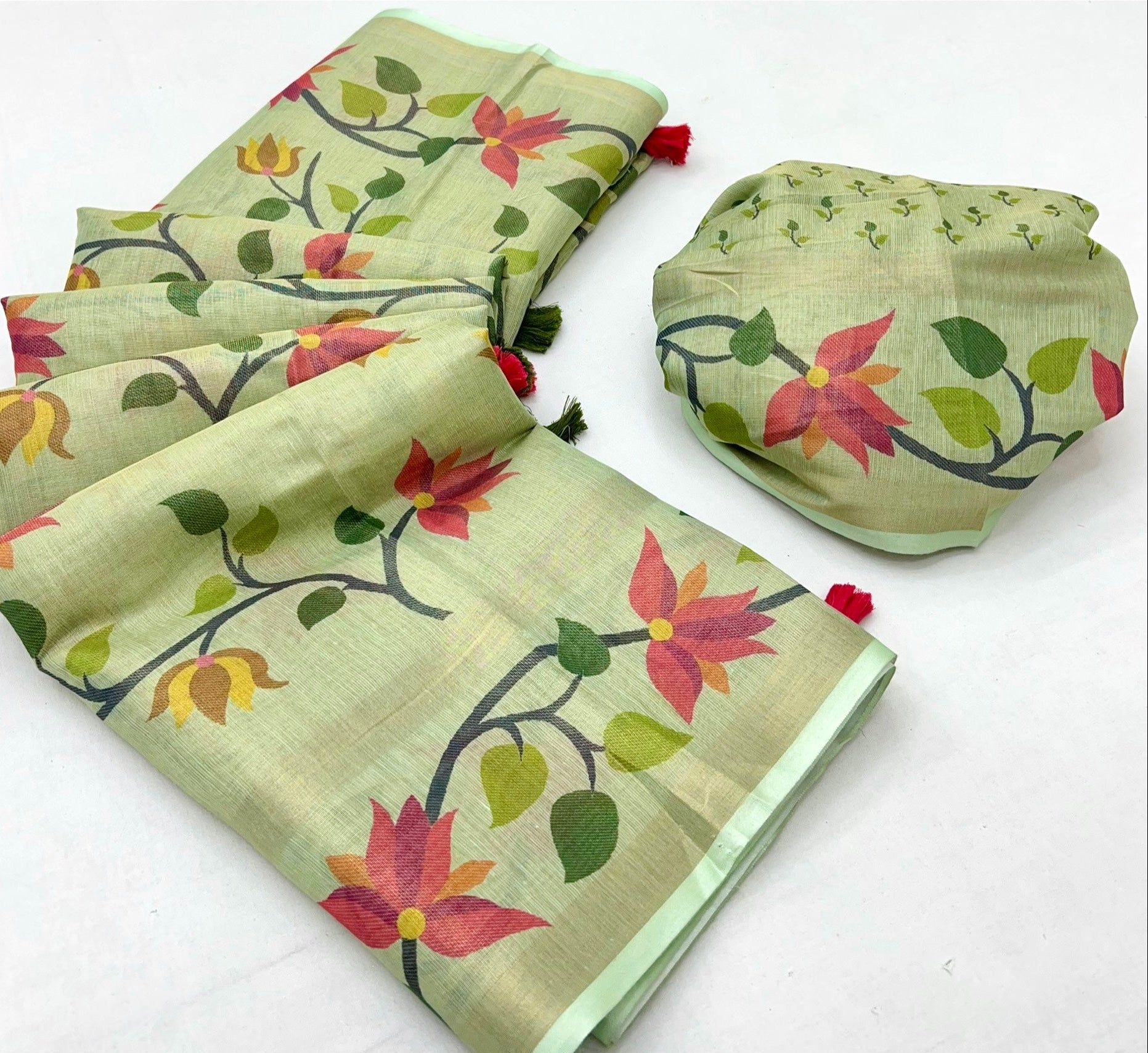 Artichoke Parrot Digital Printed Linen Soft Saree Blouse Piece