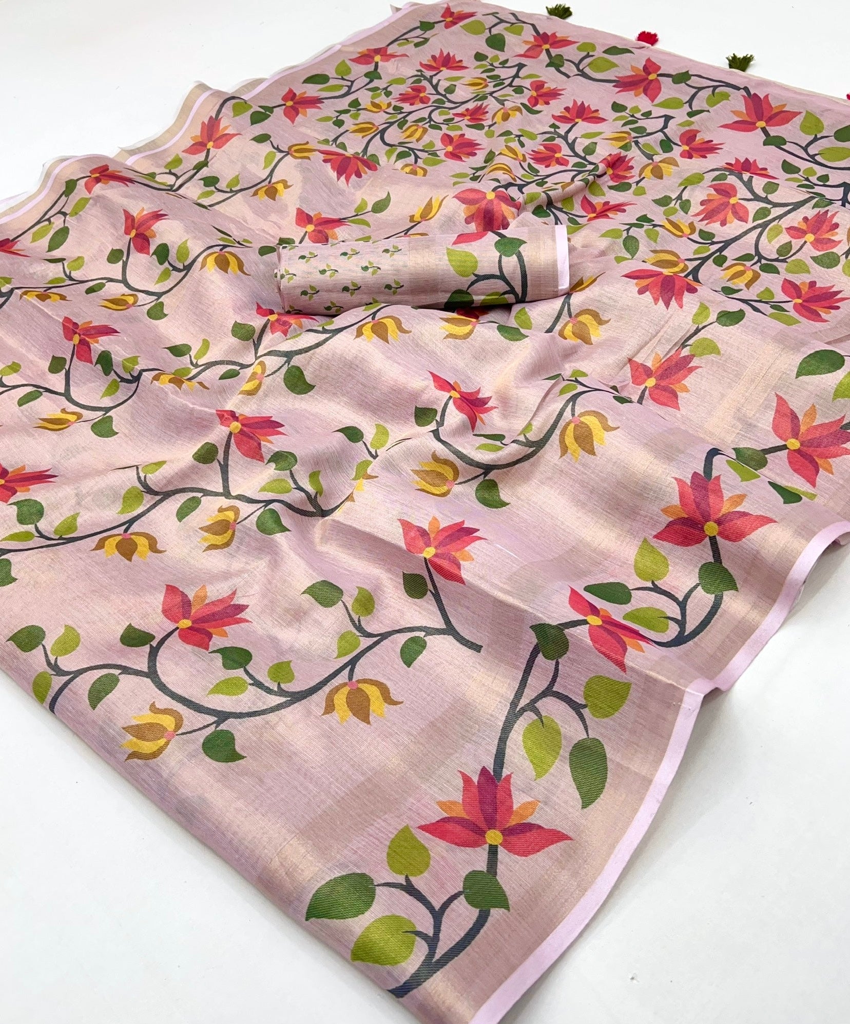 Faded Pink Digital Printed Linen Soft Saree Blouse Piece