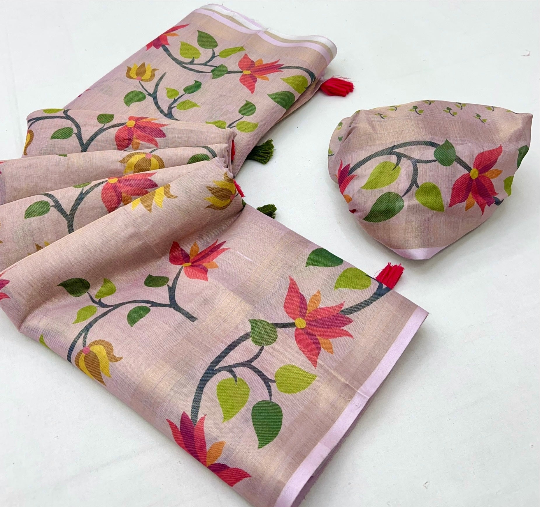 Faded Pink Digital Printed Linen Soft Saree Blouse Piece