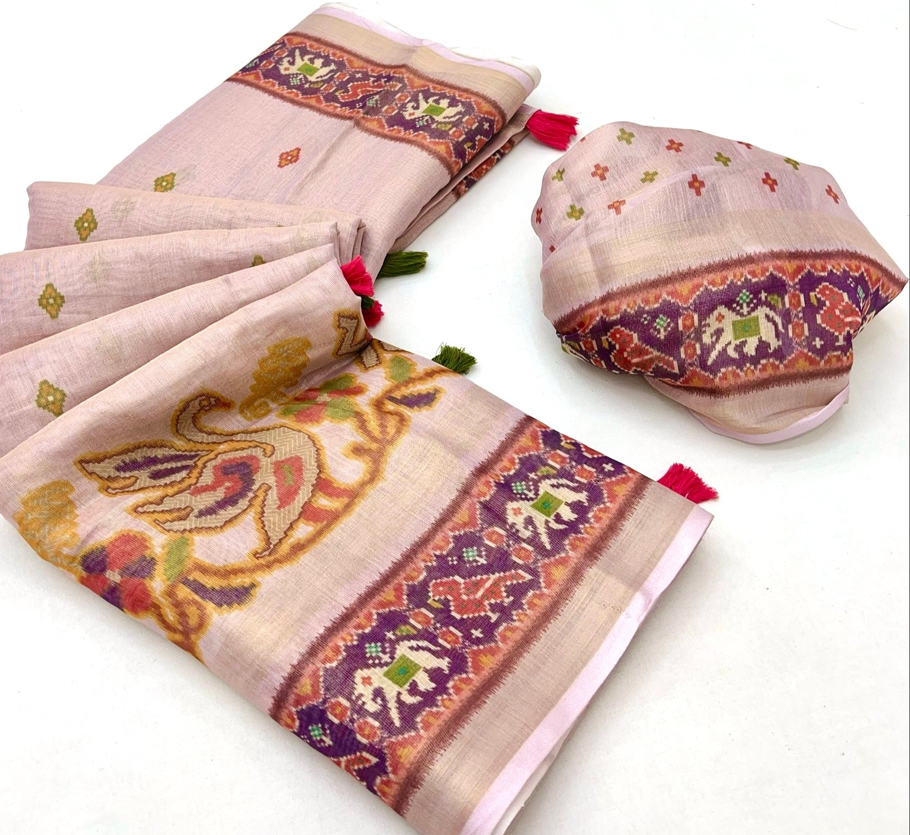 Phenomenal Light Pink Digital Printed Linen Soft Saree