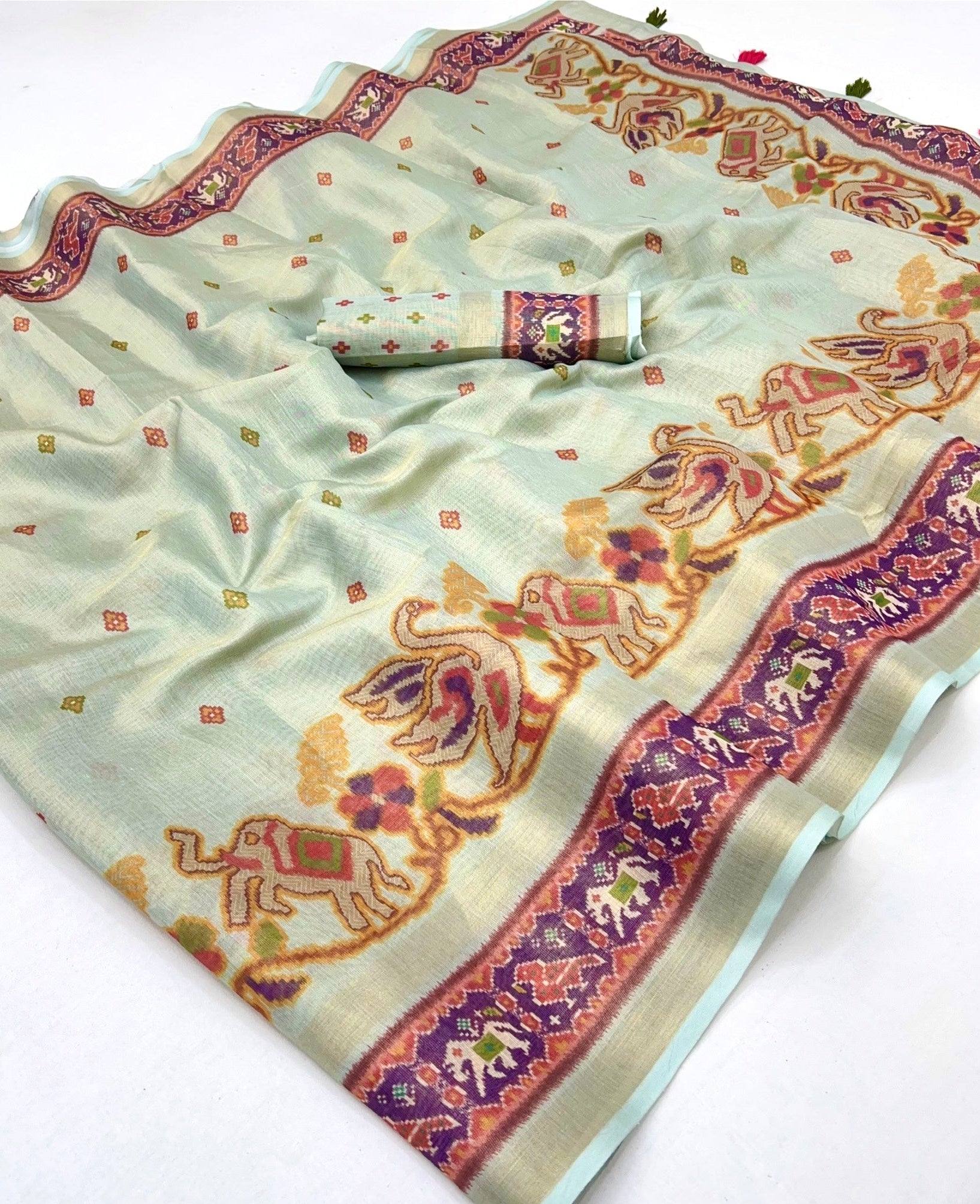 Smart Green Digital Printed Linen Soft Saree