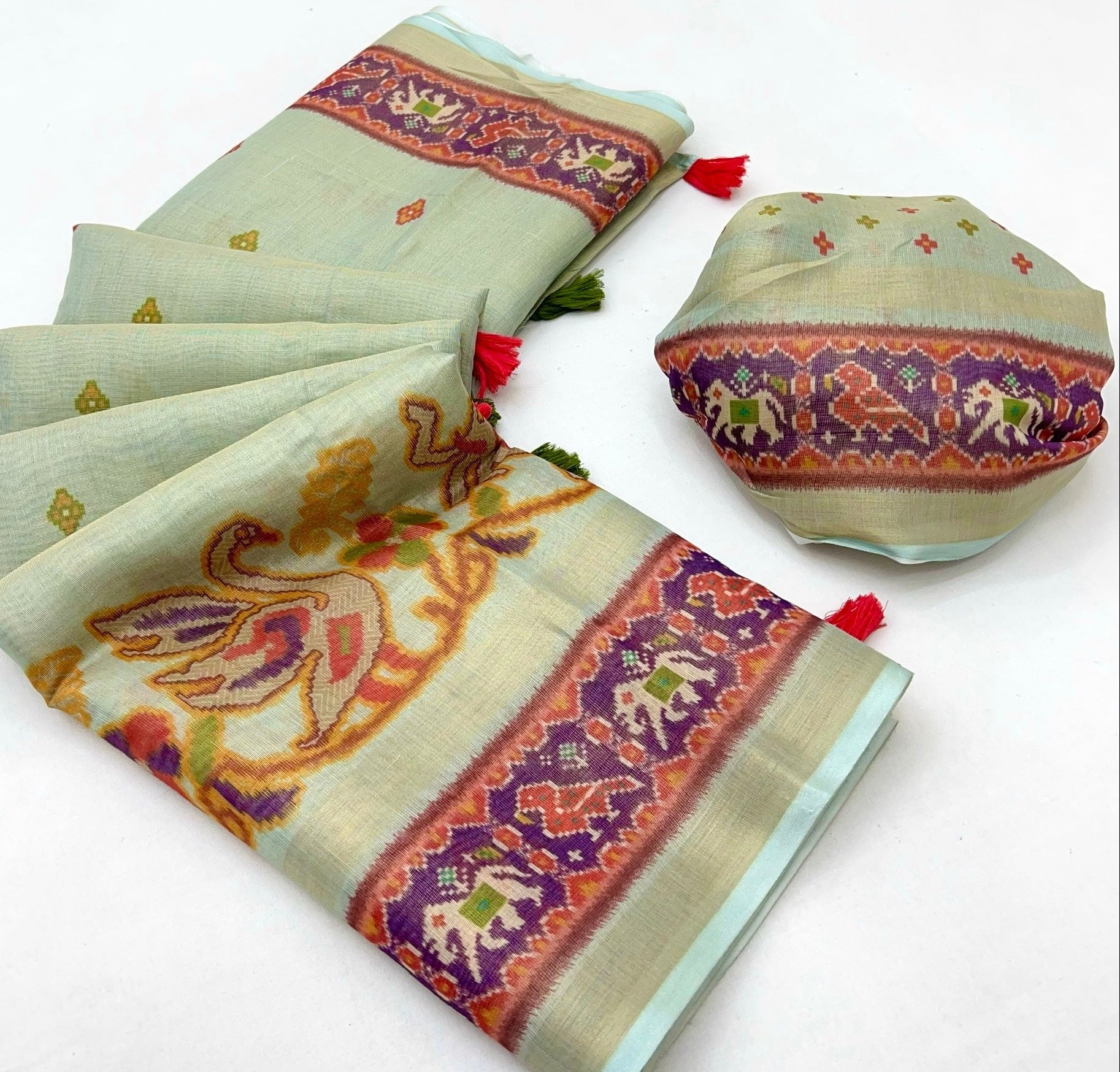 Smart Green Digital Printed Linen Soft Saree