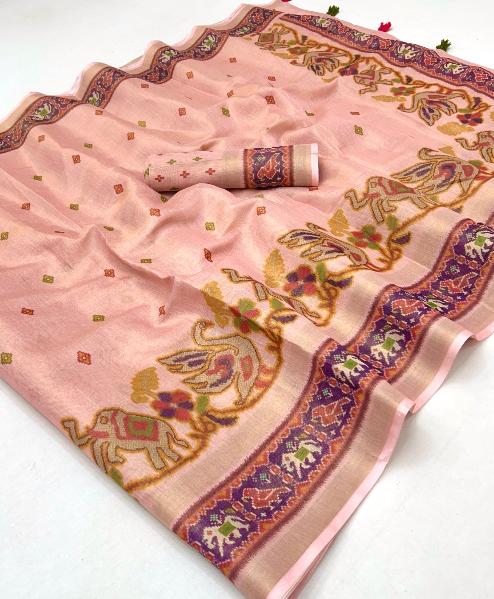 Skinny Peach Digital Printed Linen Soft Saree