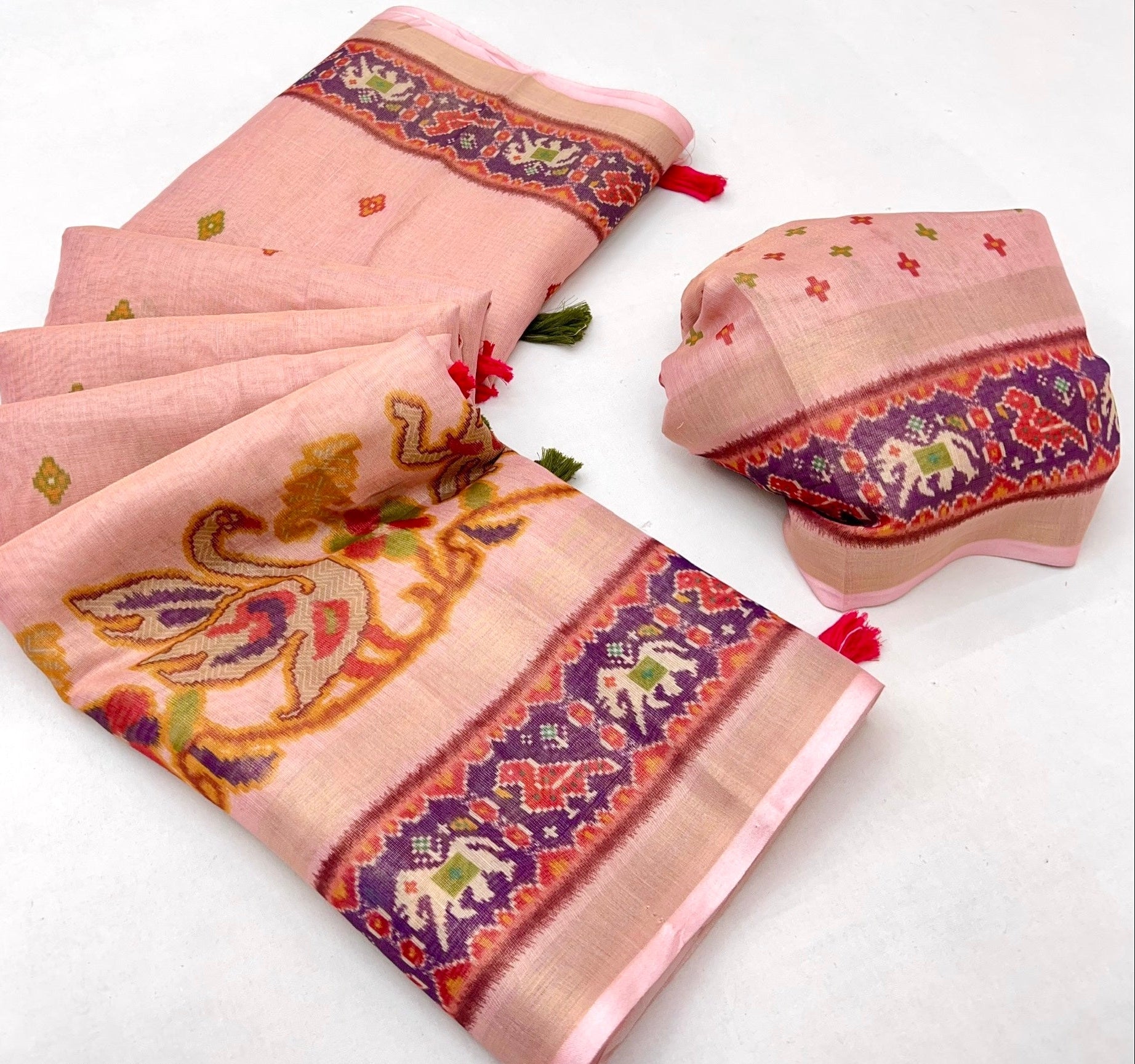 Skinny Peach Digital Printed Linen Soft Saree