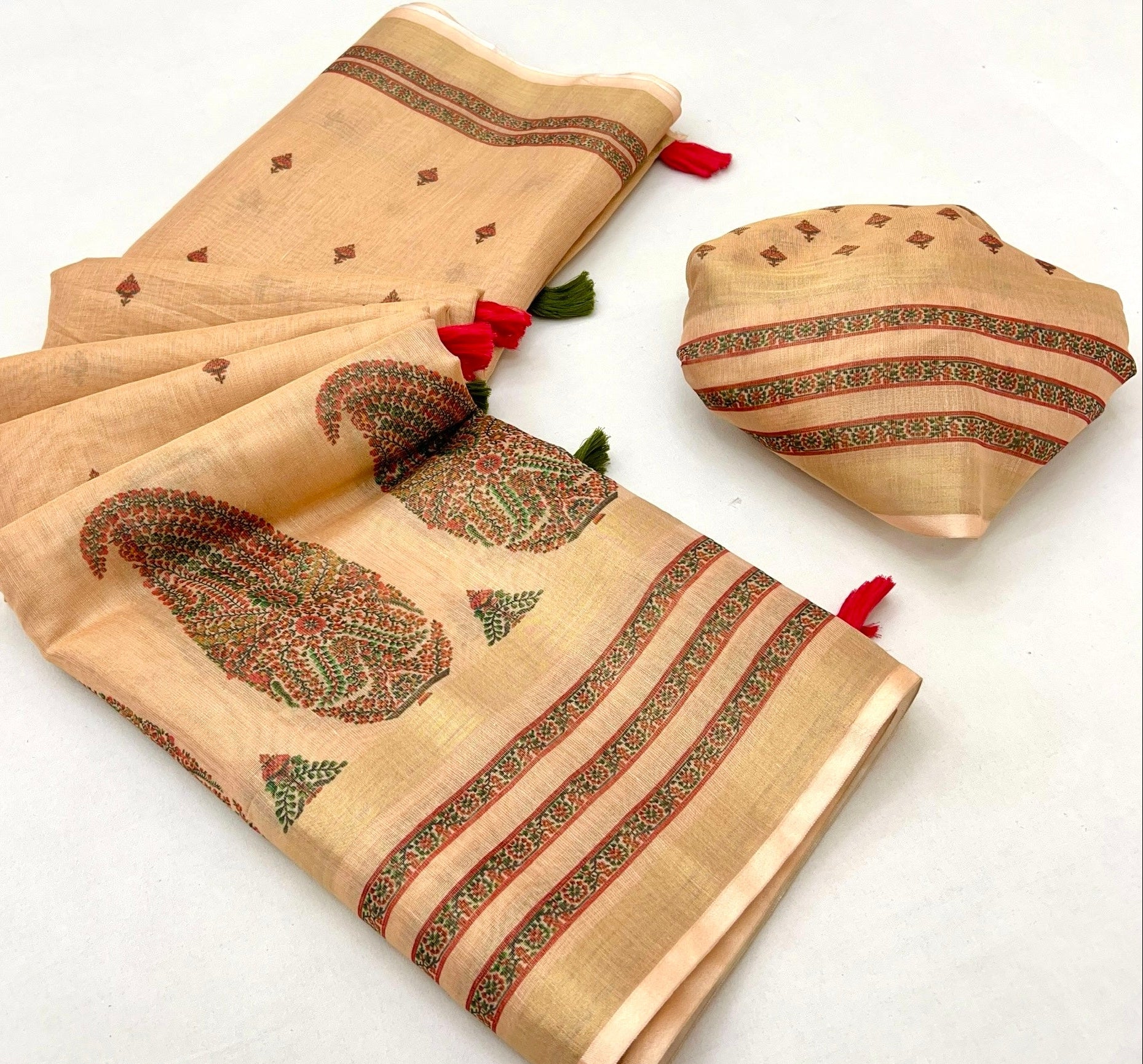 Orange Digital Printed Linen Soft Saree