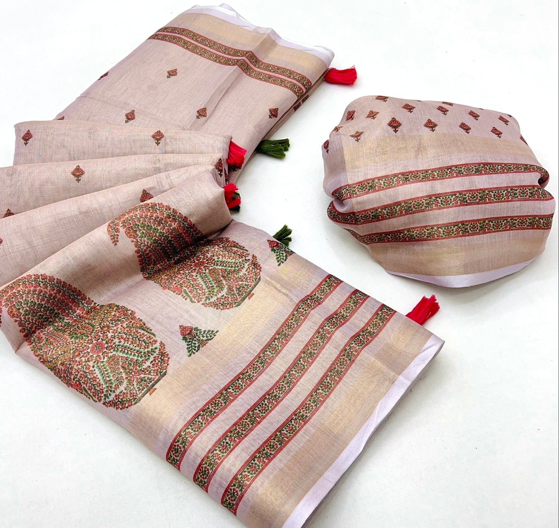 Light Pink Digital Printed Linen Soft Saree