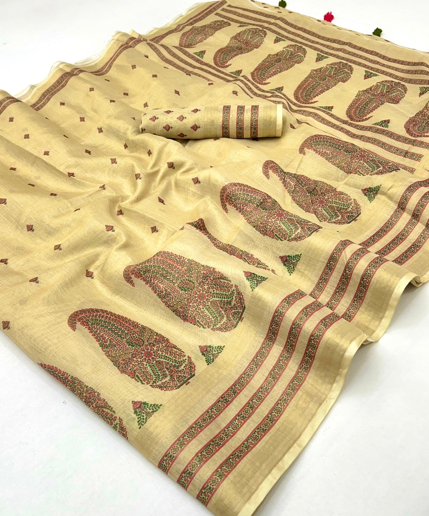 Cadmium Yellow Digital Printed Linen Soft Saree