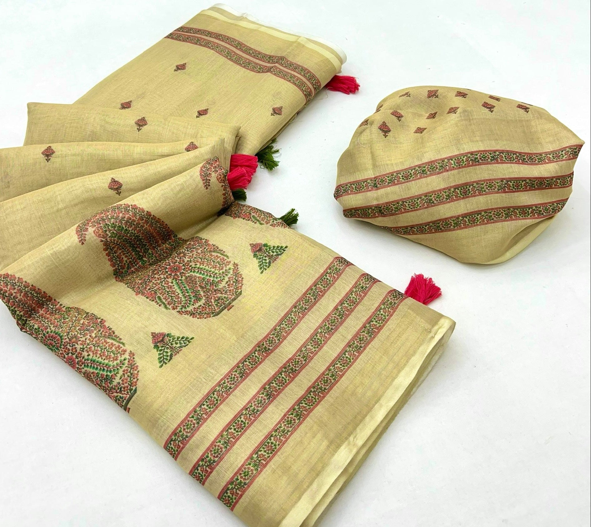 Cadmium Yellow Digital Printed Linen Soft Saree