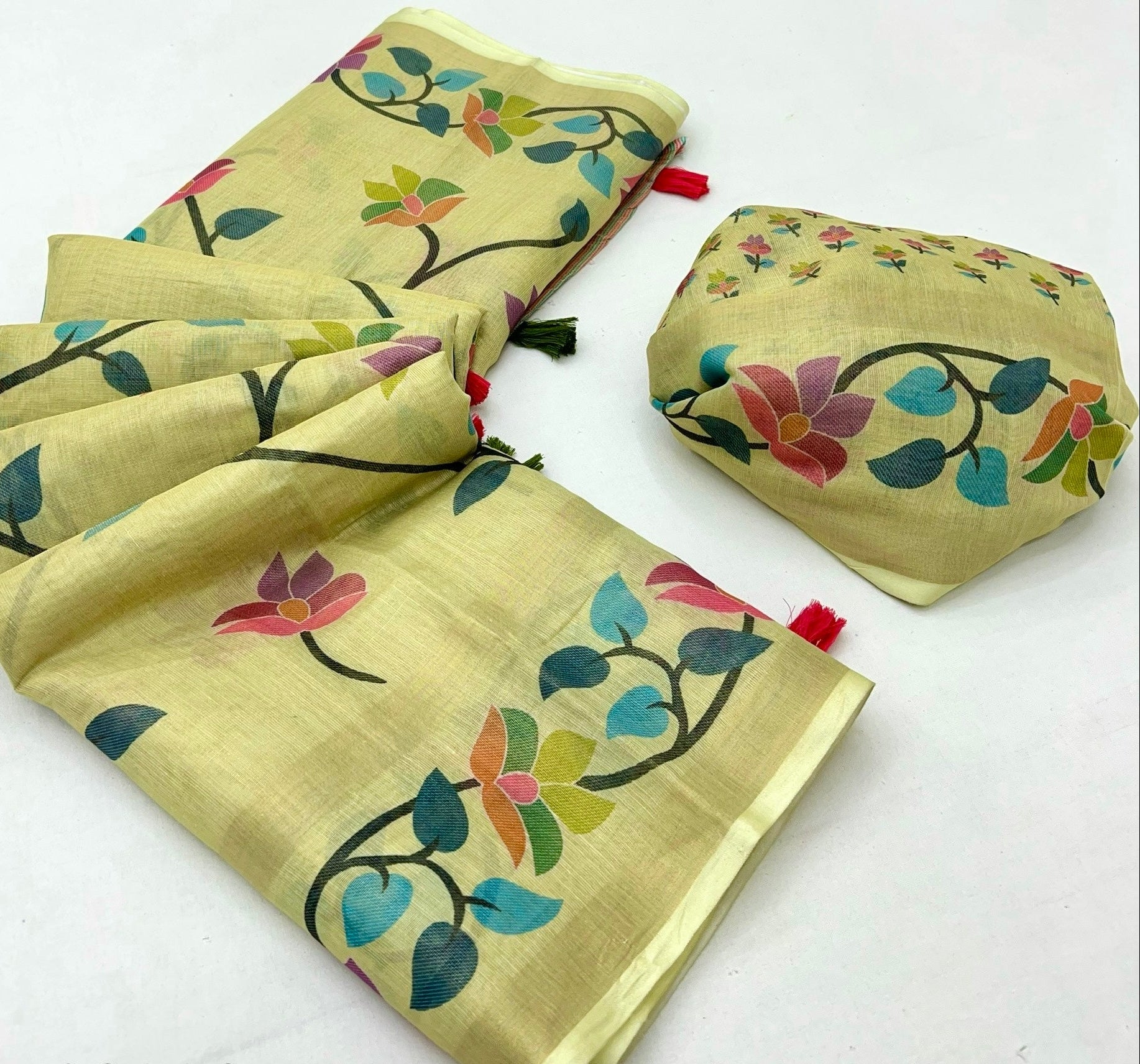 Crayola Yellow Digital Printed Linen Soft Saree Blouse Piece