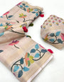 Pueblo Cream Digital Printed Linen Soft Saree Blouse Piece