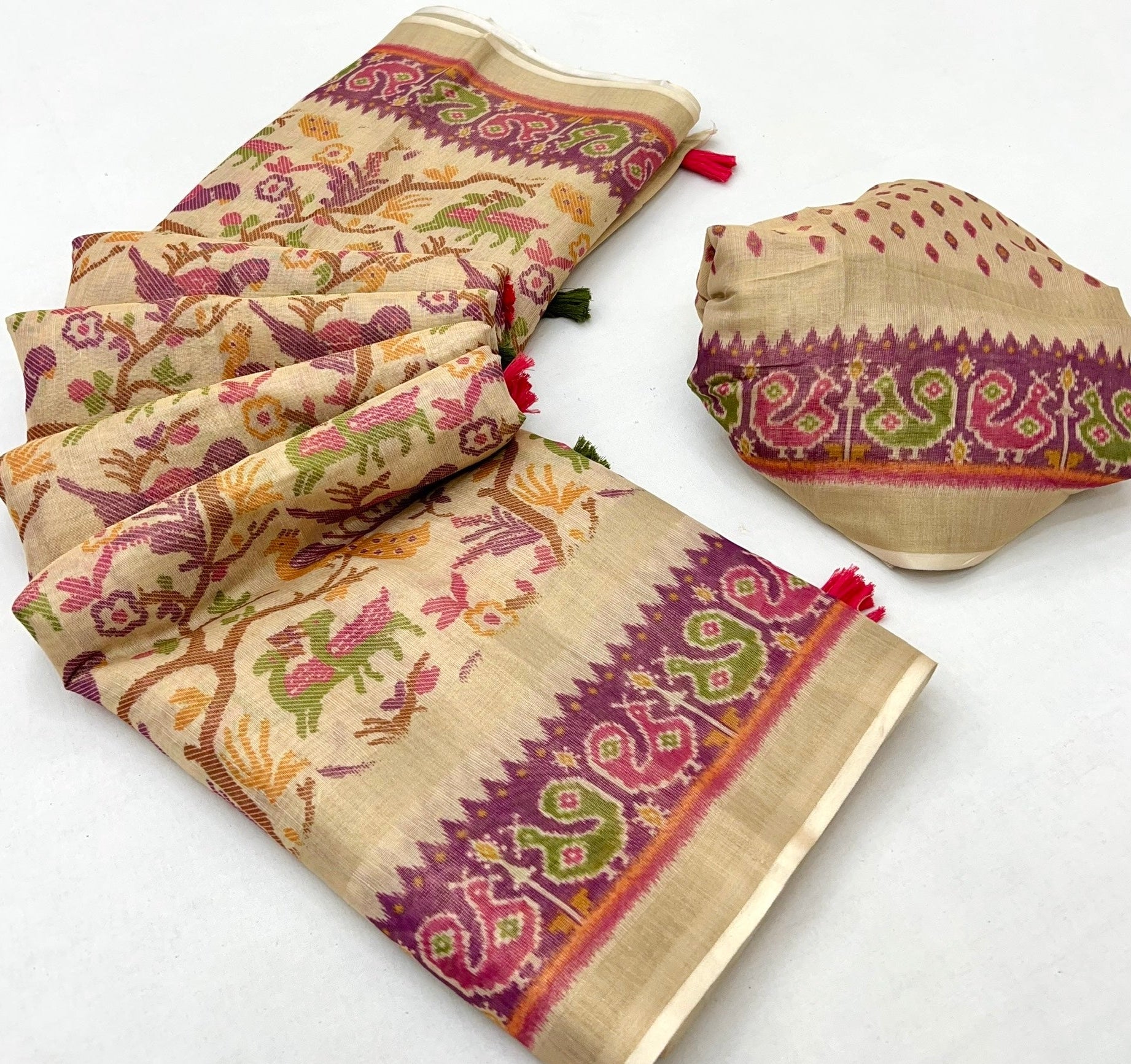 Cream With Wine Digital Printed Linen Soft Saree Blouse Piece