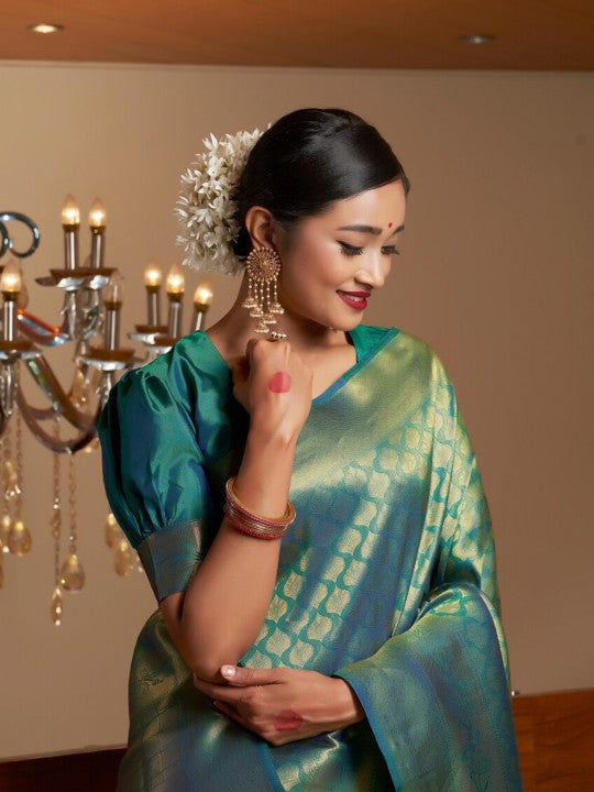 Legendary Teal Green Kanjivaram silk Saree