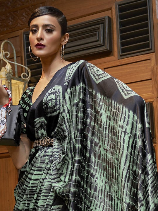 Green Printed Daily Wear Crepe Saree