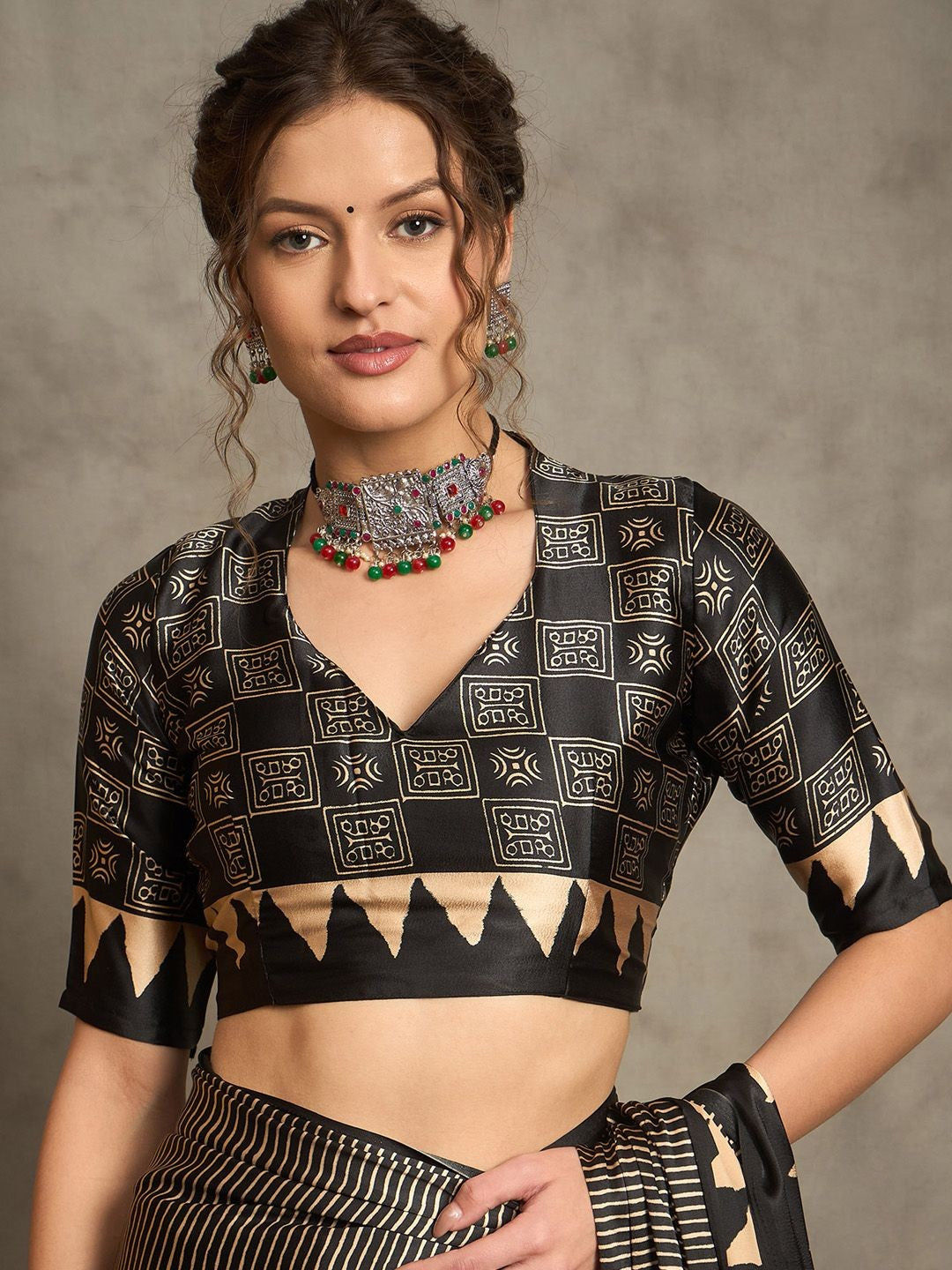 Ajrak Crepe Block Print Sarees 405