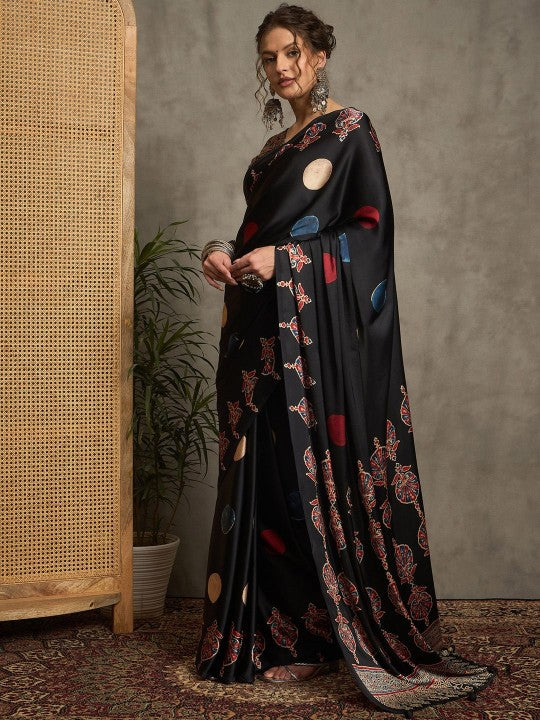 Ajrak Crepe Block Print Sarees 411