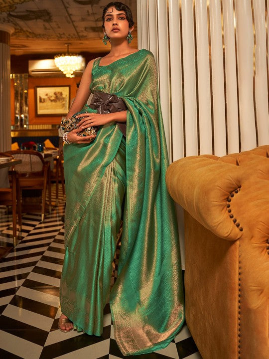 Kelly Green kanjivaram Soft Silk Saree With Blouse