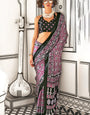 Wine Printed Ajrakh Satin Crepe Saree