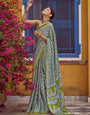 Green New Ajrakh Printed Satin Crepe Saree