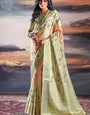 Graceful Beige Floral Printed Satin Silk Saree