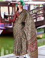 Office Wear Ajrakh Printed Satin Crepe Saree