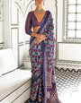 Comet Purple Printed Ajrakh Satin Crepe Saree