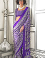 Purple Printed Ajrakh Satin Crepe Saree