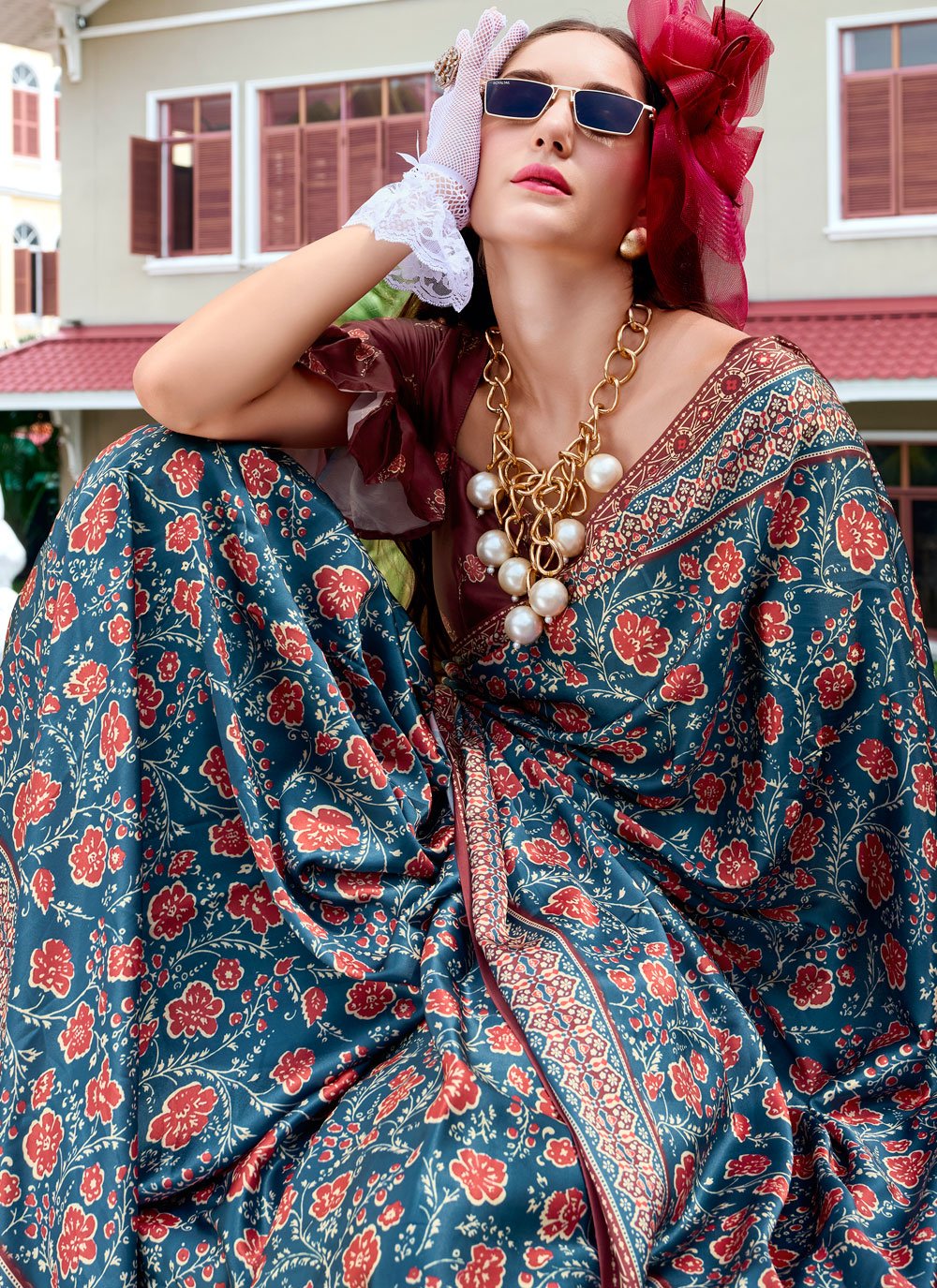 Easy Wear Ajrakh Printed Satin Crepe Saree