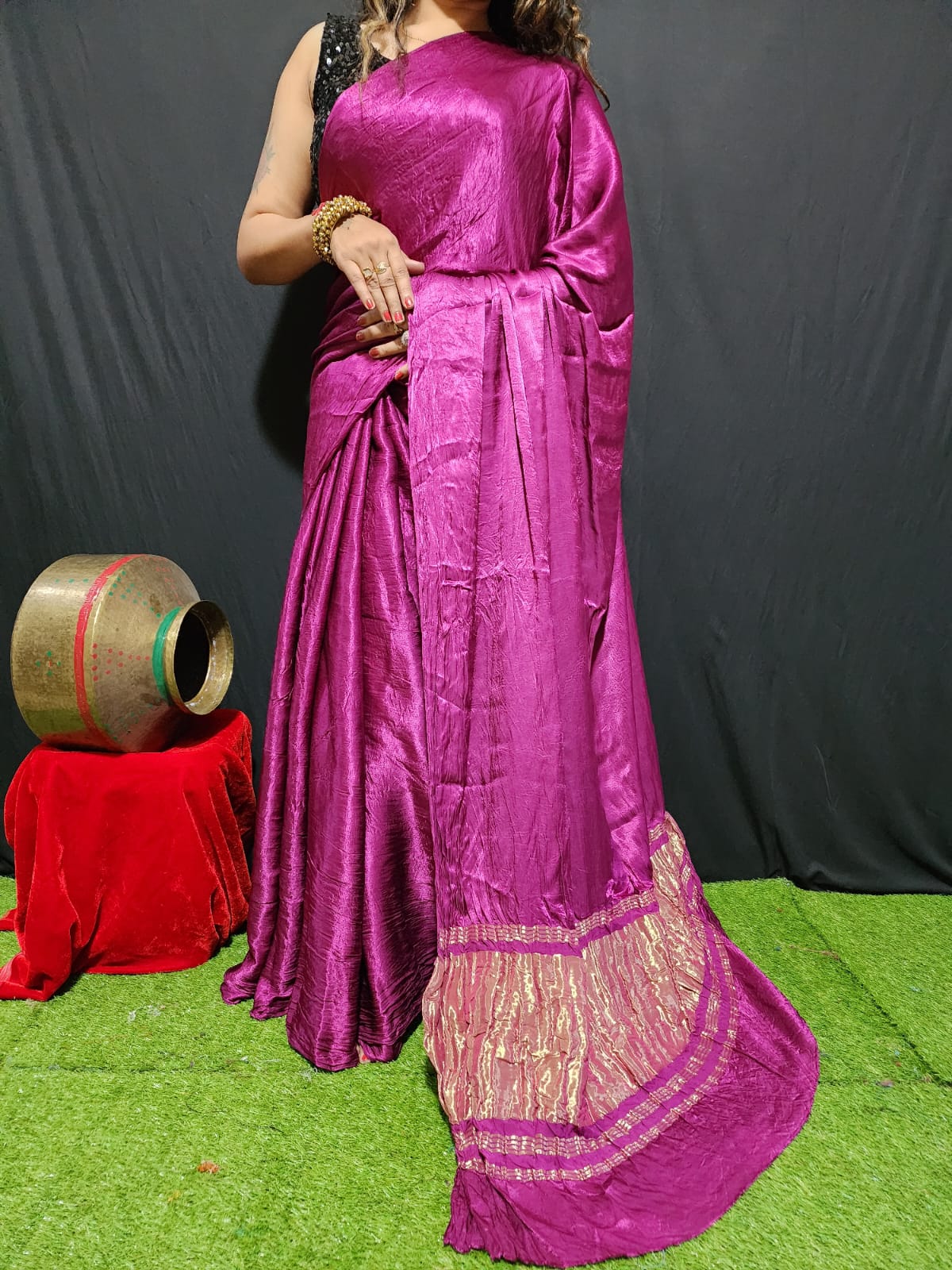 Dark Pink Plain Pure Modal Gajji Silk Saree With Zari Pallu Natural dyeing Saree-18
