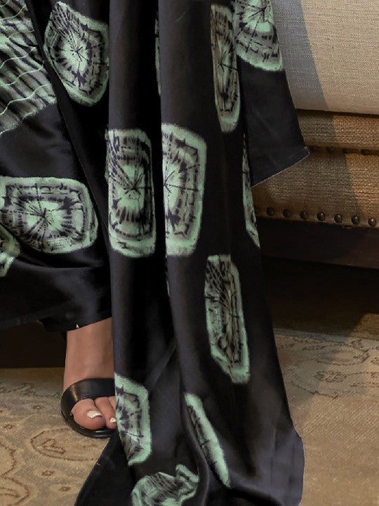 Green Printed Daily Wear Crepe Saree